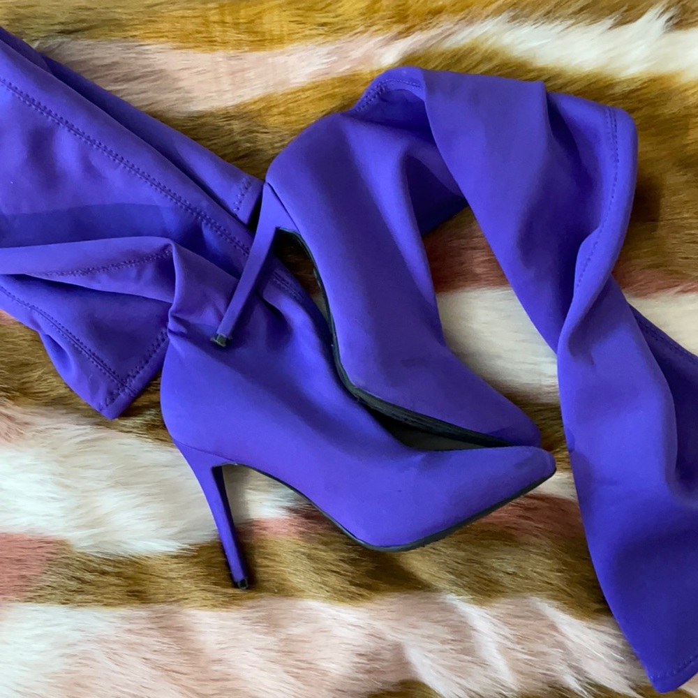 Purple knee high boot